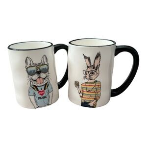 SIGNATURE HOUSEWARES Inc (Set of 2)Hipster Hip Music Dog & Hip Bunny Coffee Mugs